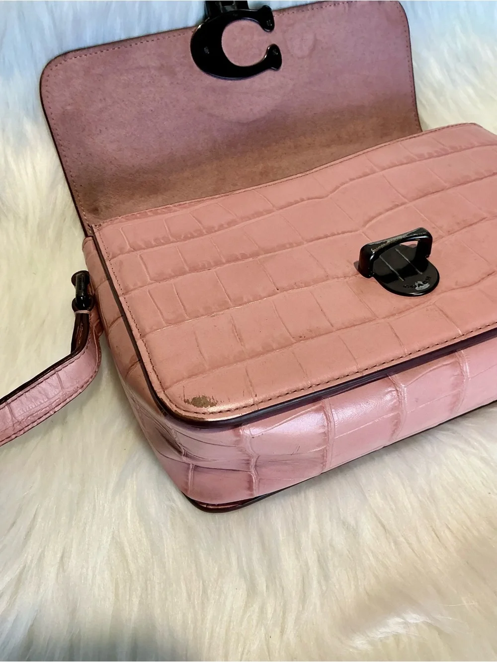 Coach Pink Croc-Embossed Crossbody Bag with Signature C Clasp